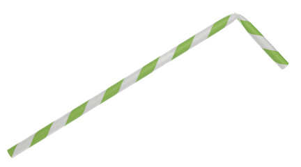 Paper green white drinking straw isolated on white, clipping path, eco friendly