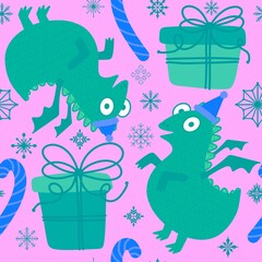 Cartoon animals seamless dragon pattern for wrapping paper and fabrics and linens and kids clothes print