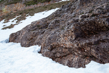 Rocks and snow in the mountains