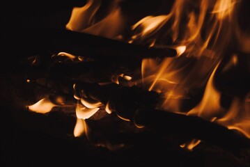 Closeup shot of bonfire in darkness