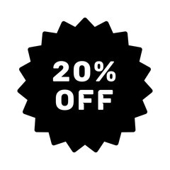 Digital discount offer label or sticker in PNG format with transparent background, featuring a 20% discount