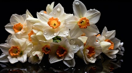 Daffodils. Beautiful Narcissus Flowers. Mother's day concept with a space for a text. Valentine day concept with a copy space.