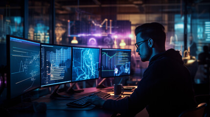 Fototapeta premium Cybersecurity Operations: Focused Professional in a High-Tech Environment