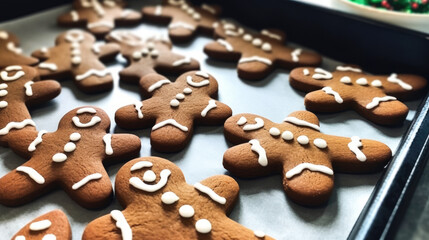 Holiday Baking Delight: Gingerbread Cookies on a Freshly Prepared Tray
In this festive scene, gingerbread cookies await their turn in the oven on a pristine baking tray.