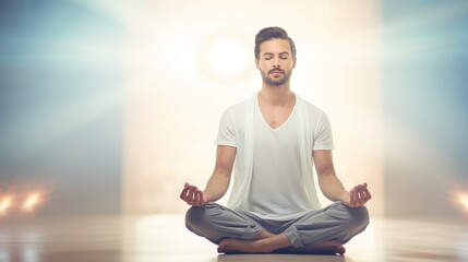 person meditating in yoga pose - obrazy, fototapety, plakaty