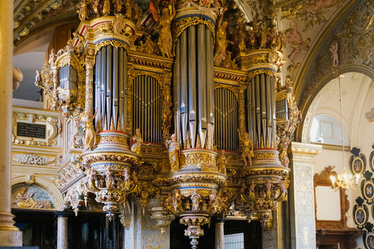 Decoration of the beautiful organ in the chapel of the Frederiksborg castle, palace in Copenhagen.