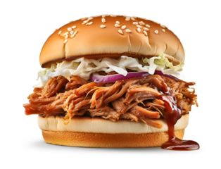 Pulled pork sandwich in transparent background