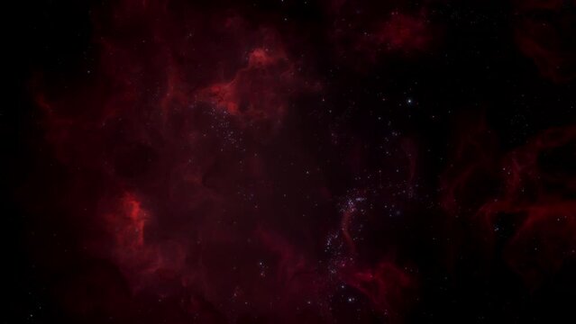 Red dark galaxy nebulae and stars and flight through space. Slow Camera track among shining nebula. artistic concept 3D animation for space exploration and science fiction.