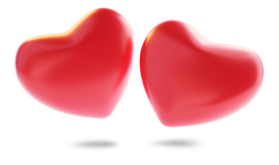 red hearts isolated 3d-illustration, glossy love or health, two hearts