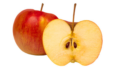 dwa jabłka, połówka jabłka, przezroczyste tło, PNG