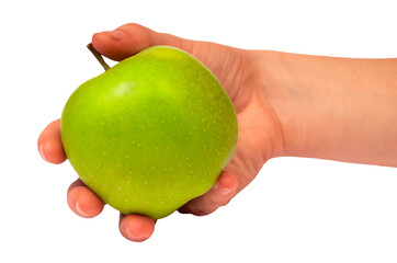 zielone jabłko w dłoni na przezroczystym tle, PNG - obrazy, fototapety, plakaty