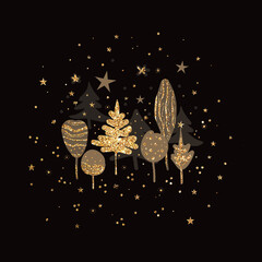 golden christmas tree, christmas greeting card