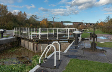 Disused lock gates with weed grown due to lack of use