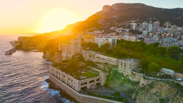 Sunset view of Monaco, a sovereign city-state on the French Riviera, in Western Europe, on the Mediterranean Sea