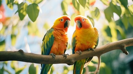 Beautiful multi colored parrots in nature