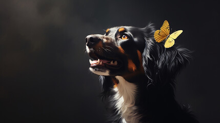 cachorro com borboleta  - obrazy, fototapety, plakaty