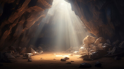 luz celestial entrando na caverna 