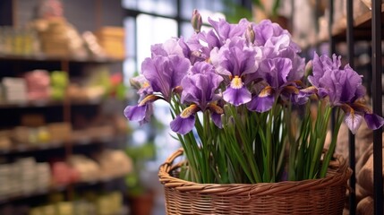 Beautiful iris flowers. Mother's day concept with a space for a text. Valentine day concept with a copy space.