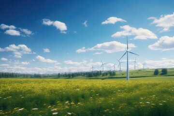 Windmills Harnessing Clean Energy on Beautiful Meadows