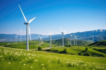 Windmills Harnessing Clean Energy on Beautiful Meadows