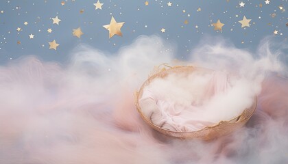 Newborn baby nest or crib backdrop, photoshop overlay,  pastel blue and pink colors