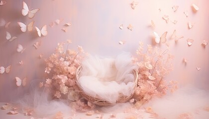 Newborn baby nest or crib backdrop, photoshop overlay,  pastel  pink colors