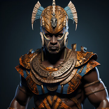 African warrior, very detailed, 3D, ultra-realistic, surrealistic, hyper-detailed