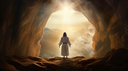 Jesus cristo caminhando em direção a  luz 
