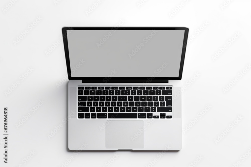 Fototapete a high-end laptop from a top view on a clean white background. leave space on the screen for adding 