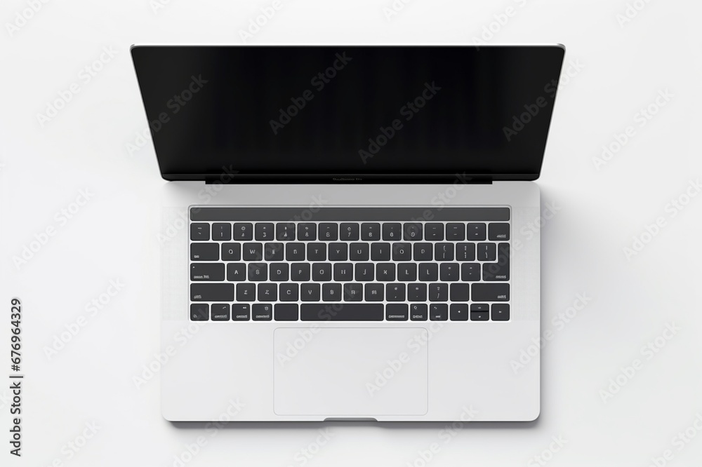 Fototapete a high-end laptop from a top view on a clean white background. leave space on the screen for adding 
