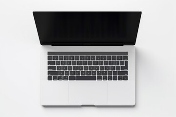 a high-end laptop from a top view on a clean white background. Leave space on the screen for adding custom graphics or text.
