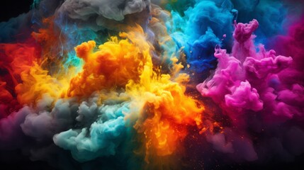 Fototapeta na wymiar Vivid smoke plumes in explosive colors, shot against a dark backdrop with dynamic lighting effects. Generative AI