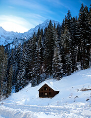 casa en la monta&ntilde;a invierno