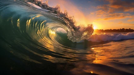 Fotobehang onda do mar em lindo pôr do sol  © Alexandre