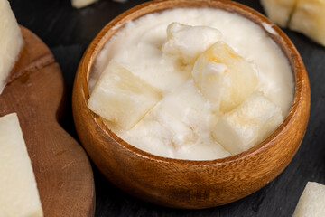 yogurt with melon flavor and ripe and delicious melon close-up