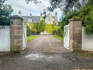Nairn, Scotland - September 24, 2023: Stately manors in the seaside town of Nairn, Scotland
