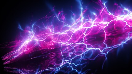 Dynamic essence of electrified neural activity, with vivid pink and blue plasma streams intertwining. Ideal for concepts of energy, connectivity, and futuristic technology. Generative AI