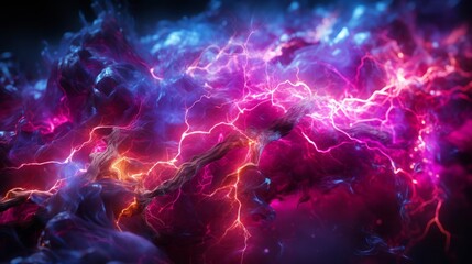 Synaptic lightning energy flux, where vibrant pink and blue streaks of lightning energy crisscross in a dynamic pattern, representing a neural network's synaptic firing in a visual form. Generative AI