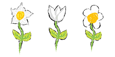 Design elements of flowers in scribble style