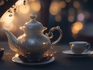 royal teapot and cups on the table