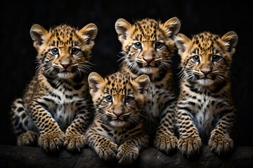 portrait of a four tiger cub