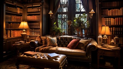 A library with a cozy corner for historical fiction readers.