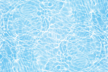 Fototapeta na wymiar Bluewater waves on the surface ripples blurred. Defocus blurred transparent blue colored clear calm water surface texture with splash and bubbles. Water waves with shining pattern texture background.