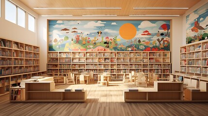 A library with a dedicated area for children's picture books. - Powered by Adobe