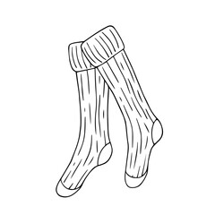 Winter knitted knee socks. Sketch,doodles of winter clothes.Vector graphics.