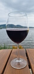  glass of white wine on the bank of nove mlyny reservoir