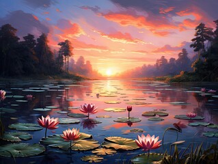Serene Lotus Pond at Sunrise