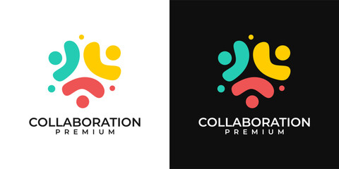 People community logo design. Colorful fun unity logo. Vector logo template of people, diversity, partner, social, vector, team work, collaboration. - obrazy, fototapety, plakaty