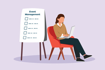 Events, scheduling, creativity. Event management concept. Colored flat vector illustration isolated.