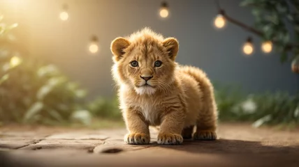 Foto op Aluminium cute small lion cub © Maksym